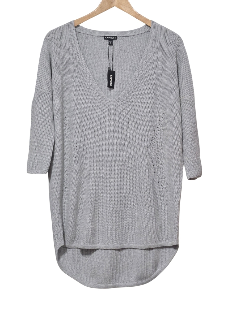 Express Oversized Gray V-Neck Ribbed  Knit Sweater Size Small